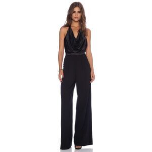 ALICE + OLIVIA Open Back Disco black silk Jumpsuit halter cowl neck US 2 $495